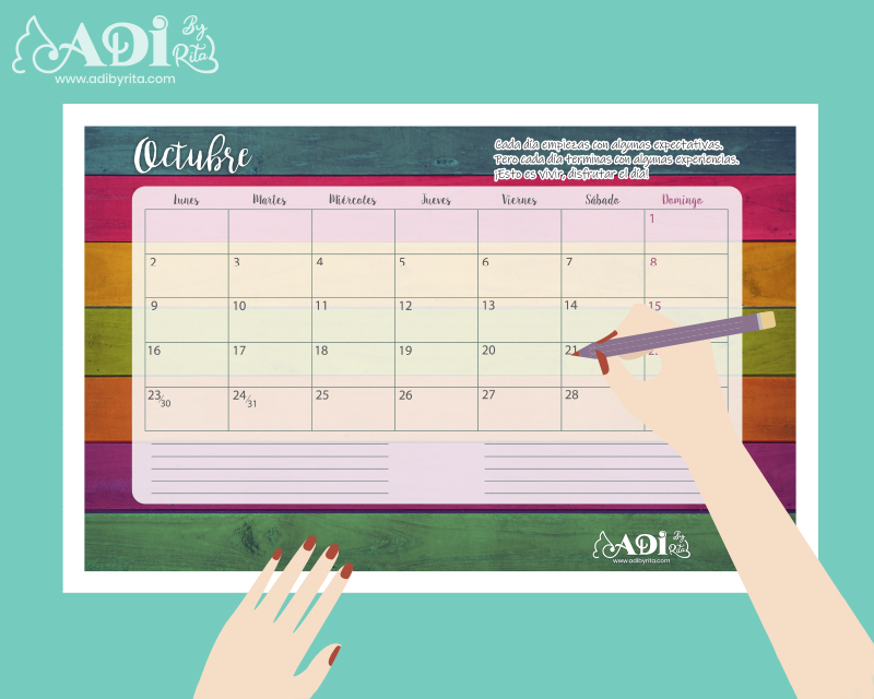 Calendario y planner de octubre, para fondo de pantalla e impresión.